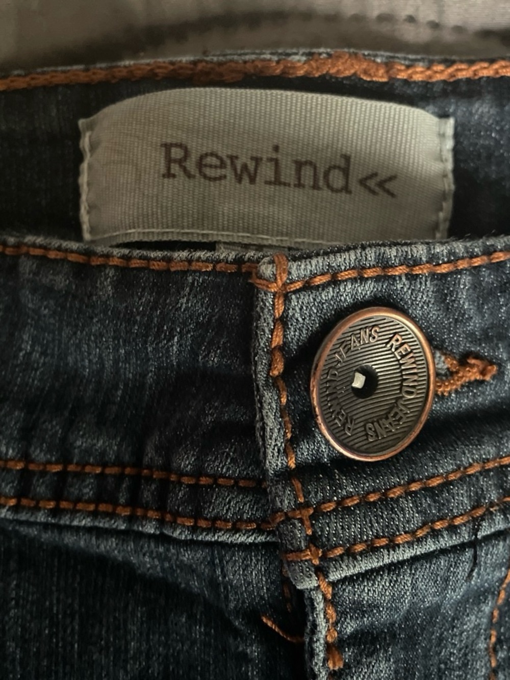 Rewind Women’s Blue Denim Jean Shorts with Orange Stitching - Picture 3 of 3